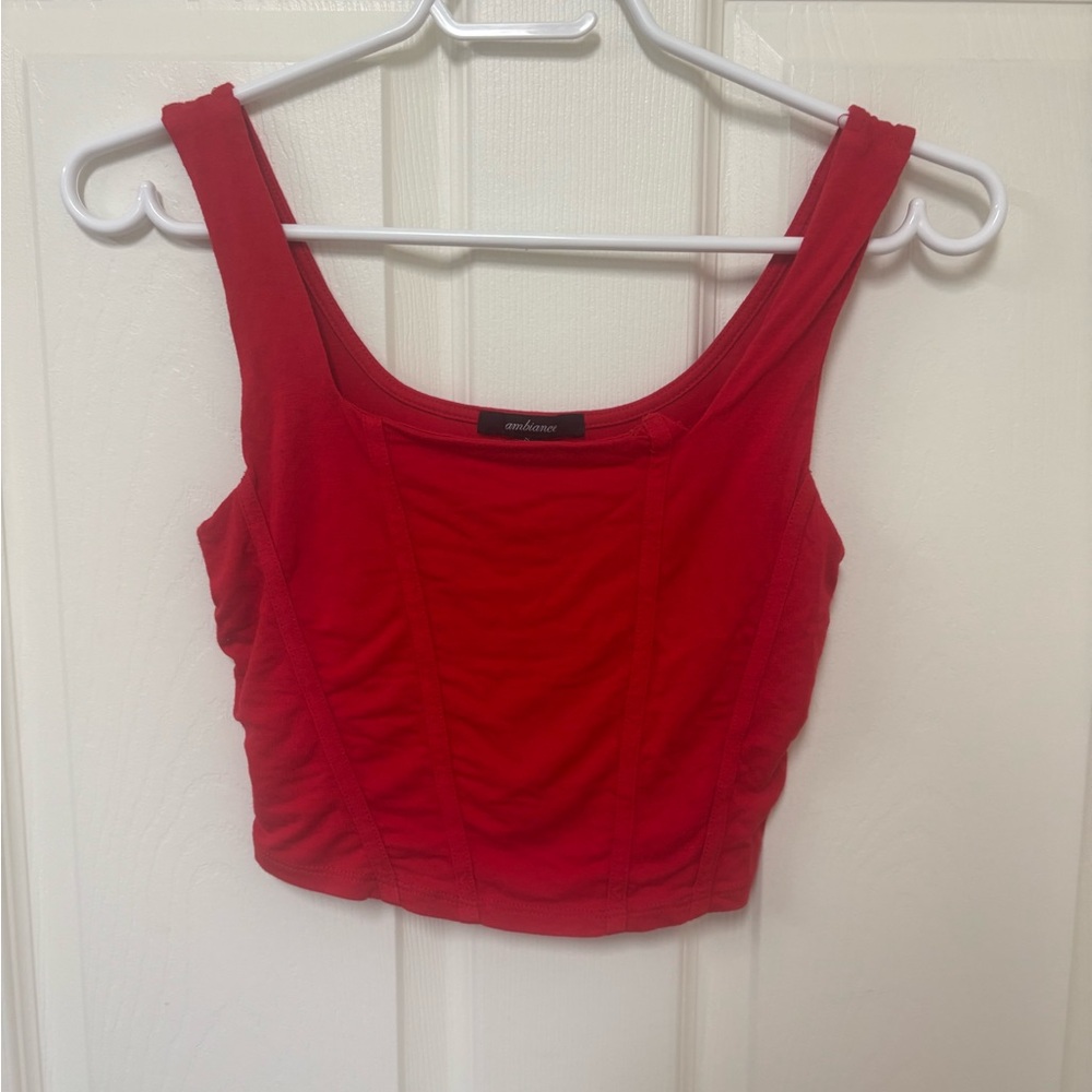 Ambiance Red Square Neck Corset-Style Crop Top